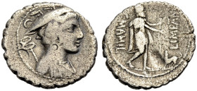 RÖMISCHE REPUBLIK. C. Mamilius Limetanus 82 v. Chr. 
Serratus, 82 v. Chr. Drap. Büste des Mercur mit geflügeltem petasus und geschultertem Caduceus n...