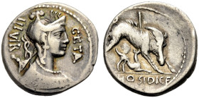 RÖMISCHE REPUBLIK. C. Hosidius Geta, 68 v. Chr. 
Denar. GETA - III.VIR Dianabüste mit Diadem, Bogen und Köcher n.r. Rv. C.HOSIDI.C.F. Eber n.r., Spee...