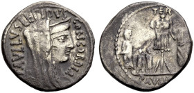 RÖMISCHE REPUBLIK. Aemilius Lepidus Paullus, 62 v. Chr. 
Denar. PAVLLVS LEPIDVS CONCORDIA Concordia mit D. verschleiert n. r. Rv. TER/PAVLLVS Aemiliu...