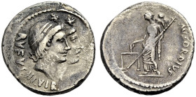 RÖMISCHE REPUBLIK. Mn. Cordius Rufus, 46 v. Chr. 
Denar, 46 v. Chr. RVFVS III VIR Die Dioskurenköpfe mit Mütze und Stern n.r. Rv. MN.CORDIVS Venus mi...