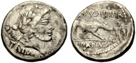 RÖMISCHE REPUBLIK. L. Papius Celsus, 45 v. Chr. 
Denar. Kopf der Iuno Sospita im Ziegenfell n. r. Rv. CELSVS. III.VIR / L. PAPIVS Wolf n. r. stehend,...