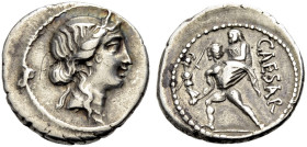 IMPERATORISCHE PRÄGUNGEN. Julius Caesar, gest. 44 v. Chr. 
Denar, Afrika, 47-46 v. Chr. Kopf der Venus mit D. n. r. Rv. CAESAR Aeneas n. l. laufend, ...