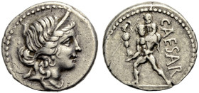 IMPERATORISCHE PRÄGUNGEN. Julius Caesar, gest. 44 v. Chr. 
Denar, 47-46 v. Chr., Afrika. Kopf der Venus mit D. n. r. Rv. CAESAR Aeneas n. l. laufend,...