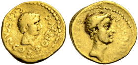 IMPERATORISCHE PRÄGUNGEN. Octavianus, 44-28 v. Chr.
Aureus, 43 v. Chr. Münzstätte in Gallia Cisalpina oder Italien. Barhäuptiger Kopf des Octavianus ...