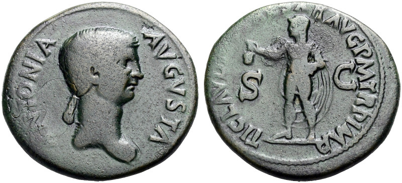 KAISERZEIT. Antonia, Mutter des Claudius(41-54). 
Dupondius, 41-42. Drap. Büste...