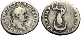 KAISERZEIT. Titus, 79-81. 
Denar 81 Büste mit L. n. r. IMP TITVS CAES VESPASIAN AVG PM Rv. COS VIII PP TR P IX IMP XV Delphin um Anker. 3,11 g. 18 mm...
