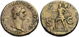 KAISERZEIT. Domitianus, 81-96. 
Dupondius, 86. Büste n.r. mit Strkr. und Ägis. IMP CAES DOMITI AVG GERM COX XII. Rv. SC Mars n.l. eilend, Victoria un...