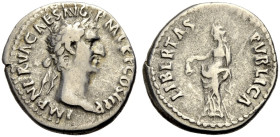 KAISERZEIT. Nerva, 96-98. 
Denar, 96 Büste mit L. n. r. IMP NERVA CAES AVG PM TRP COS II PP. Rv. LIBERTAS - PVBLICA Libertas n.l. stehend, Pileus und...