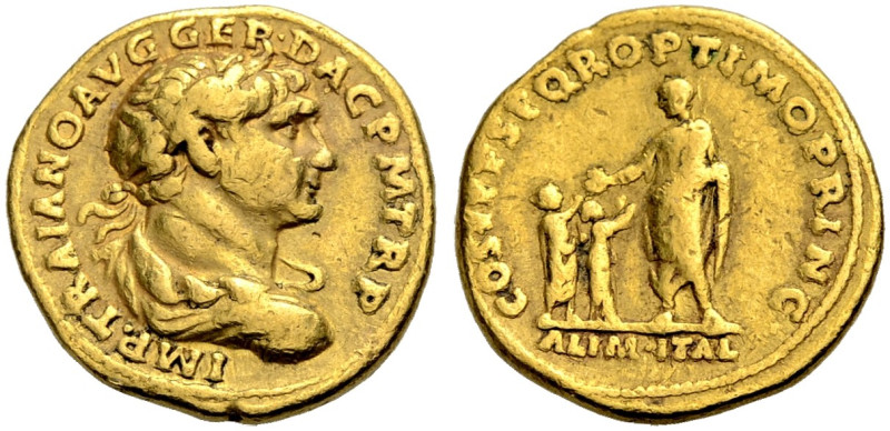 KAISERZEIT. Trajanus, 98-117. 
Aureus, Jan.-Okt. 111. Drap. Büste mit L. n. r. ...