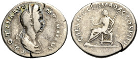 KAISERZEIT. Plotina, Gattin des Traian (98-117), gest. 129. 
Denar, 112-114 Rom. Drap. Büste mit Diadem und Zopf n. r. PLOTINA AVG IMP TRAIANI Rv. CA...