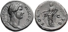 KAISERZEIT. Hadrianus, 117-138. 
Sesterz, 130-138 Kopf mit L. n. r. HADRIANVS - AVG COS III PP Rv. FORTVNA AVG / S-C Fortuna n.l. stehend, Steuerrude...