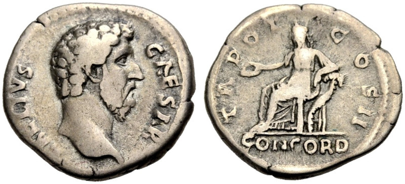 KAISERZEIT. Aelius Caesar, 135-138. 
Denar, 137. Bärtiger, barer Kopf n.r. Rv. ...