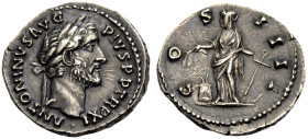 KAISERZEIT. Antoninus Pius, 138-161. 
Denar, 147-148 Büste mit L. n. r. ANTONINVS PIVS PP TRP XI Rv. COS IIII Annona frontal stehend, Kopf l., Ähren ...