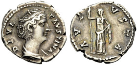 KAISERZEIT. Faustina senior (gest. 141), Gem. des Ant. Pius. 
Denar, postum, nach 141. Drap. Büste n. r. DIVA FAVSTINA. Rv. AVGV-STA Ceres mit langer...