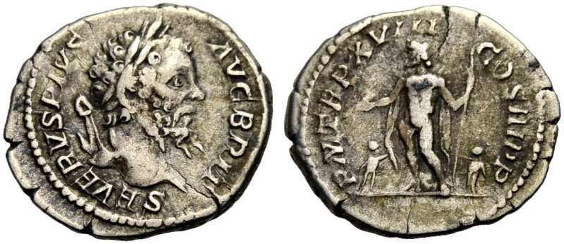 KAISERZEIT. Septimius Severus, 193-211. 
Denar, 210. Büste mit L. n. r. SEVERVS...
