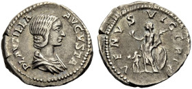 KAISERZEIT. Plautilla, Gattin des Caracalla, 202-212. 
Denar, östl. Münzstätte. Drap. Büste n.r. Rv. VENVS - VICTRIX Venus mit Palmzweig und Apfel n....