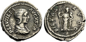 KAISERZEIT. Plautilla, Gattin des Caracalla, 202-212. 
Denar, 202-205. Drap. Büste n.r. Rv. PIETAS - AVGG Pietas n.r. stehend, mit der Rechten Zepter...