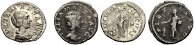 KAISERZEIT. Julia Maesa, (gest. 225).
Denar. Drap. Büste n.r. Rv. SAECVLI FELICITAS/* Felicitas im langen Gewand und mit D. n.l. stehend, in der Link...