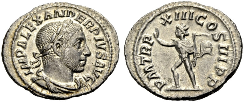 KAISERZEIT. Severus Alexander, 222-235. 
Denar, 234. Drap. und gep. Büste mit l...