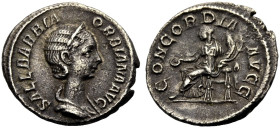 KAISERZEIT. Orbiana, Gattin des Severus Alexander, 222-235. 
Denar, 225. Drap. Büste mit Stephane n.r. Rv. CONCORD-IA - AVGG Concordia im langen Gewa...