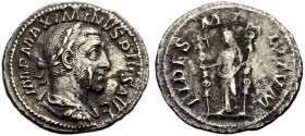 KAISERZEIT. Maximinus I. Thrax, 235-238. 
Denar, 235-236. Drap., gep. Büste mit L. n. r. Rv. FIDES MILITVM Fides frontal stehend, Kopf n. l. gewendet...