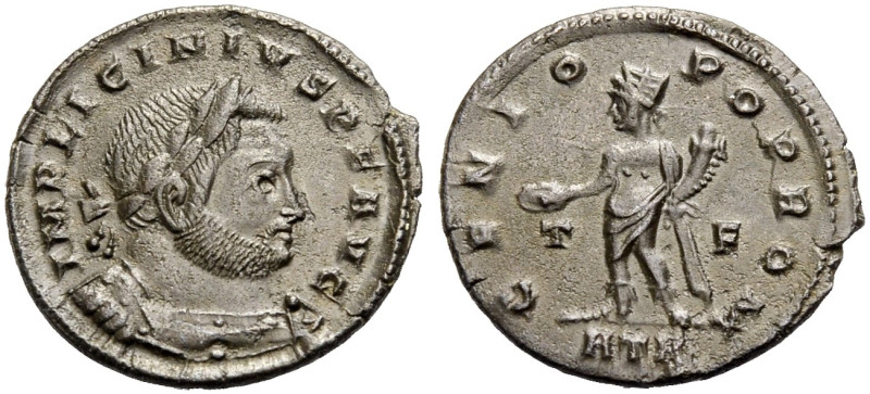 KAISERZEIT. Licinius I., 308-324. 
Leichter Follis, 310-313 Trier. Gep. Büste m...