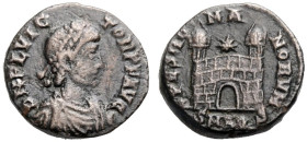 KAISERZEIT. Flavius Victor, 387-388. 
Bronze (AE 4). Aquileia. Drap. Büste mit Perlendiadem n. r. DN FL VIC-TOR PF AVG. Rv. SPES RO-MA-NORVM Lagertor...