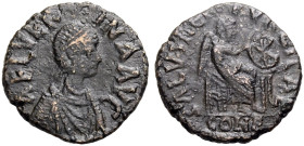 Aelia Verina, Gattin des Leo I., (457-474), +484.
Maiorina, 457-462. Drap., gep. Büste mit D. n.r. Rv. SALVS REI - PVBLICAE/CONE Victoria n.r. sitzen...