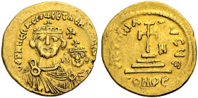 Heraclius, 610-641. 
Mit Heraclius Constantin. Solidus, 613-616. Die beiden Büsten von vorne, in Chlamys, mit Krone, dazwischen Kreuz. Rv. VICTORIA -...