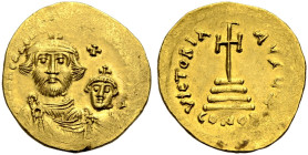 Heraclius, 610-641. 
Solidus, 616-625 Konstantinopel. Heraclius und der kleinerer, bartloser Heraclius Constantinus neben einander frontal stehend, j...