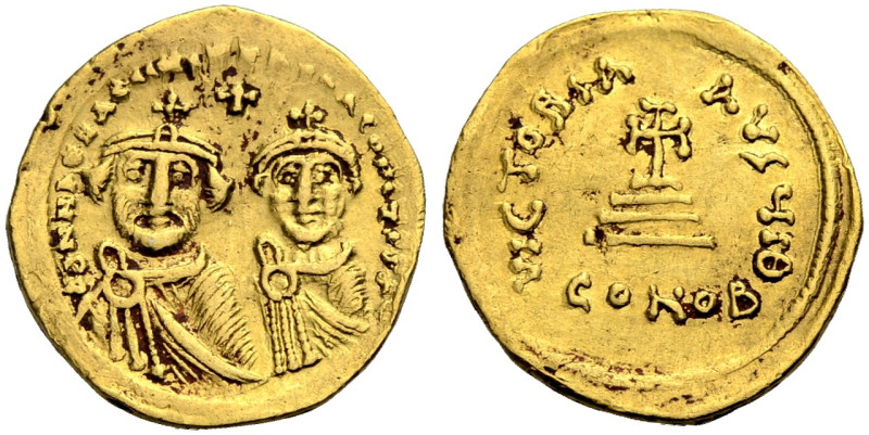 Heraclius, 610-641. 
AV Solidus, 613-ca. 616 Konstantinopel. Die frontalen Büst...