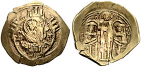 Andronikos II. mit Michael IX., 1295-1320. 
EL-Hyperpyron, 1305-1320 Konstantinopel. 'Panagia Blachernitissa', Halbfigur der Maria orans frontal umge...