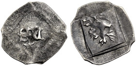 BAYERN, KÖNIGREICH. BAYERN-INGOLSTADT. STEPHAN III. mit seinem Sohn LUDWIG VII., 1402-1413. 
Pfennig, Ingolstadt. Die Initialen S L, darunter ein fün...