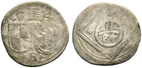 BRANDENBURG-FRANKEN, MARKGRAFSCHAFT. GEORG FRIEDRICH, 1543-1603. 
Dreier 1574, Schwabach. Doppelwappen. Rv. Reichsapfel mit Wertzahl 84. Schr. 982 c,...