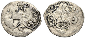 BRANDENBURG-FRANKEN, MARKGRAFSCHAFT. GEORG FRIEDRICH, 1543-1603. 
Dreier 1579, Schwabach. Doppelwappen. Rv. Reichsapfel mit Wertzahl 84. Schr. 996, S...
