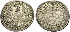 BRANDENBURG-BAYREUTH, MARKGRAFSCHAFT. GEORG WILHELM, 1712-1726. 
1/24 Taler 1716, Bayreuth. Reichsapfel mit Wertzahl 24 zwischen Mmz. IA-P. Rv. Adler...