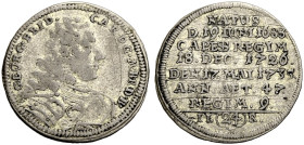 BRANDENBURG-BAYREUTH, MARKGRAFSCHAFT. GEORG FRIEDRICH KARL, 1726-1735. 
1/24 Taler 1735, Bayreuth, auf seinen Tod. Geharnischtes Brustbild r. Rv. 8 Z...