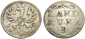 BRANDENBURG-BAYREUTH, MARKGRAFSCHAFT. FRIEDRICH, 1735-1763. 
6 Pfennig o. J. (1757). Gekrönter Adler und Wert. Rv. LAND / MUNZ / B. Schön 91, Slg. Wi...