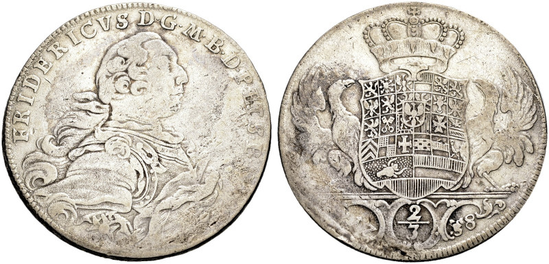 BRANDENBURG-BAYREUTH, MARKGRAFSCHAFT. FRIEDRICH, 1735-1763. 
2/3 Taler 1758. Br...