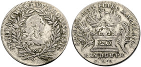 BRANDENBURG-BAYREUTH, MARKGRAFSCHAFT. FRIEDRICH, 1735-1763. 
20 Kreuzer 1762. Büste r. im Lorbeerkranz. Rv. Gekrönter Adler auf Podest mit Wertzahl 2...