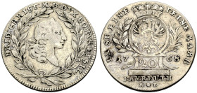 BRANDENBURG-BAYREUTH, MARKGRAFSCHAFT. FRIEDRICH CHRISTIAN, 1763-1769. 
20 Kreuzer 1768. Kopf r. im Lorbeerkranz. Rv. Gekrönter Adlerschild auf Podest...
