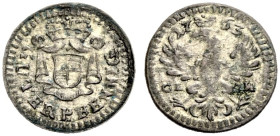 BRANDENBURG-BAYREUTH, MARKGRAFSCHAFT. FRIEDRICH CHRISTIAN, 1763-1769. 
1 Guter Pfennig 1763, Bayreuth. Wappen auf gekröntem Mantel. Rv. Gekrönter Adl...