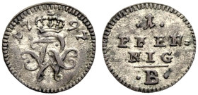BRANDENBURG-BAYREUTH, MARKGRAFSCHAFT. FRIEDRICH WILHELM II., 1792-1797. 
Pfennig 1797, Bayreuth. Gekröntes Monogramm. Rv. .1. / PFEN= / NIG / - / .B....