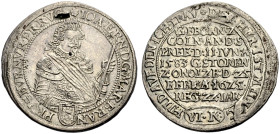 BRANDENBURG-ANSBACH, MARKGRAFSCHAFT. JOACHIM ERNST, 1603-1625. 
6 Kreuzer 1625, Fürth, auf seinen Tod. Geharnischtes Hüftbild schräg n. r. mit Komman...