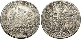 BRANDENBURG-ANSBACH, MARKGRAFSCHAFT. FRIEDRICH II., ALBRECHT und CHRISTIAN, 1625-1634. 
Taler 1627. Drei Brustbilder von vorn. Rv. Dreifach behelmtes...