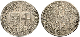BRANDENBURG-ANSBACH, MARKGRAFSCHAFT. JOHANN FRIEDRICH, 1667-1686. 
6 Kreuzer 1683, Schwabach. Doppelwappen. Rv. Adler. Slg. Wilm. 913, Slg. Grüber 42...