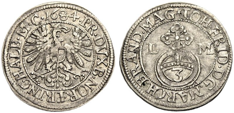 BRANDENBURG-ANSBACH, MARKGRAFSCHAFT. JOHANN FRIEDRICH, 1667-1686. 
3 Kreuzer 16...