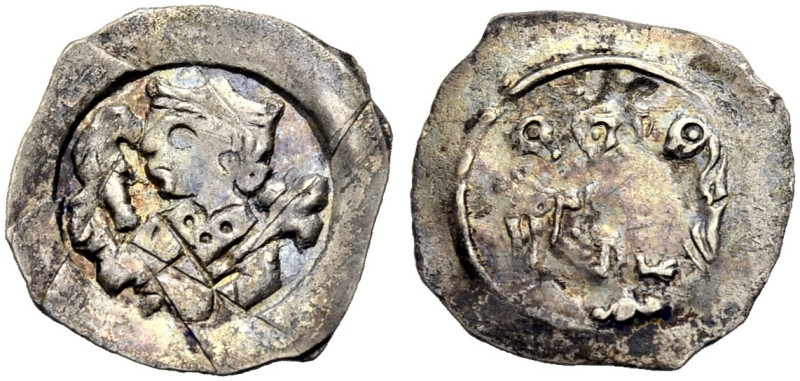 NÜRNBERG, REICHSMÜNZSTÄTTE. KONRADIN, 1240-1268. 
Pfennig. Königsbrustbild n. l...