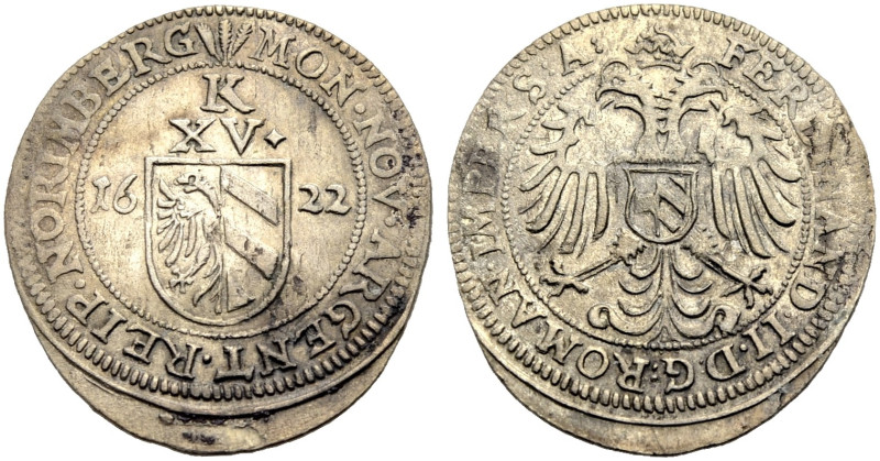 NÜRNBERG, STADT. 
Kipper 15 Kreuzer 1622, Mmz. 3 Ähren. Wert über Stadtwappen. ...