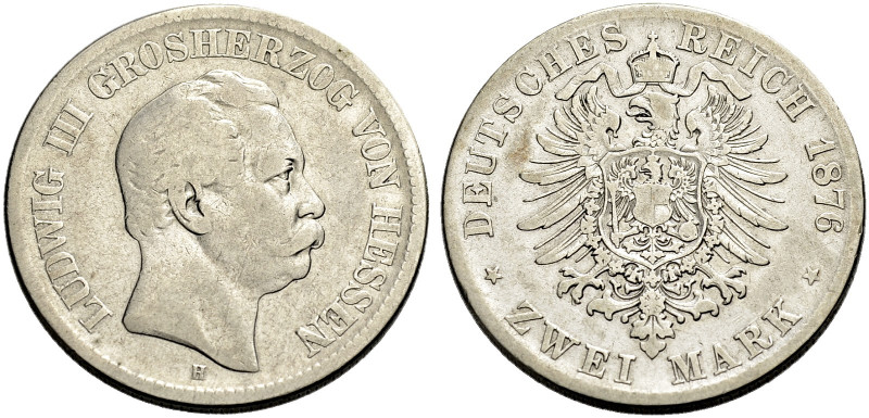 HESSEN, GROSSHERZOGTUM. LUDWIG III., 1848-1877. 
2 Mark 1876 H. J. 66.
Schön